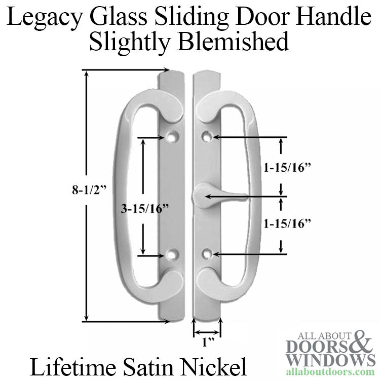 Blemished Legacy Sliding Glass Door Handle, CENTER Thumb Turn, 1-3/4 Door - Lifetime Satin Nickel - Blemished Legacy Sliding Glass Door Handle, CENTER Thumb Turn, 1-3/4 Door - Lifetime Satin Nickel