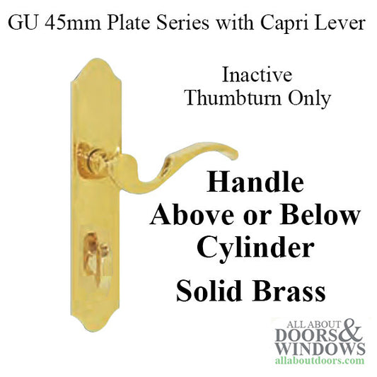 G-U Capri Lever, 45mm Plate, Inactive, Thumbturn Only - Polished Brass - Missing Spindle