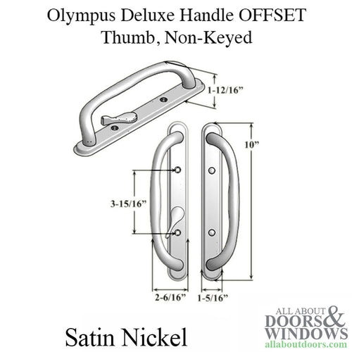 Blemished Olympus Handle OFFSET Thumb, Sliding Glass Door - Satin Nickel - Blemished Olympus Handle OFFSET Thumb, Sliding Glass Door - Satin Nickel