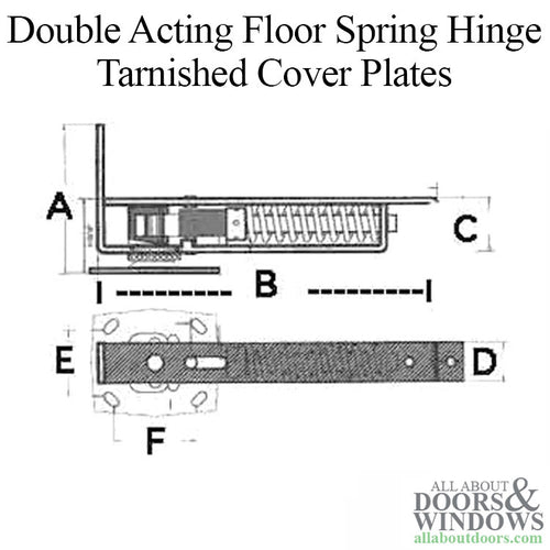 Tarnished Double Acting Floor Spring Hinge, 1-3/4 door - Polished Brass - Tarnished Double Acting Floor Spring Hinge, 1-3/4 door - Polished Brass