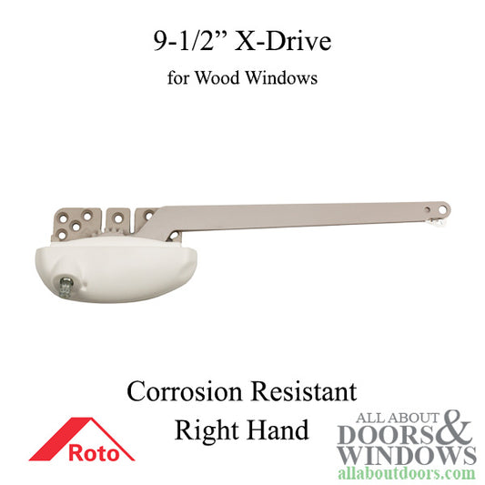 Roto X-Drive 9-1/2" Single Arm, Right Hand Notched for Wood Windows