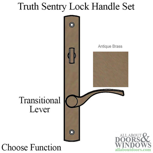 Truth Sentry Lock Handle Set, Transitional, Decorative finishes over Brass- Antique Brass - Truth Sentry Lock Handle Set, Transitional, Decorative finishes over Brass- Antique Brass