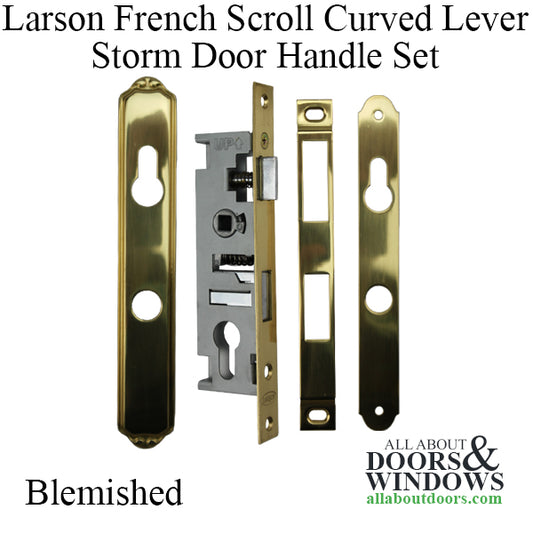 Blemished - Larson French Scroll Curved Lever Storm Door Handle - Polished Brass