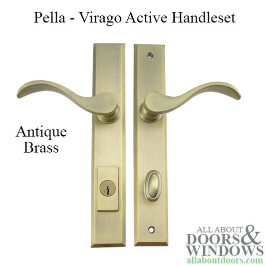 Blemished -Pella Virago Active Hinged Door Handle Set Trim for Multipoint Locks - Antique Brass
