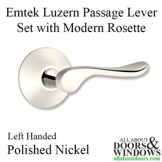 Emtek Luzern Passage Lever Set with Modern Rosette, Left Handed - Polished Nickel