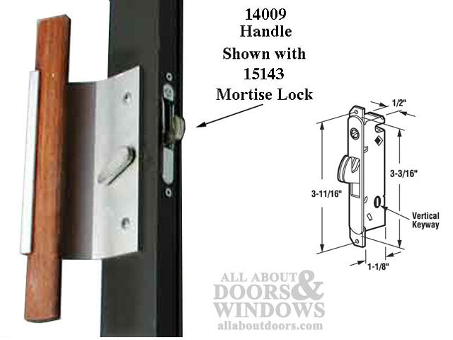 Handle Set, 3-15/16 holes, Jet Patio Door - Aluminum & Wood Grip - Handle Set, 3-15/16 holes, Jet Patio Door - Aluminum & Wood Grip