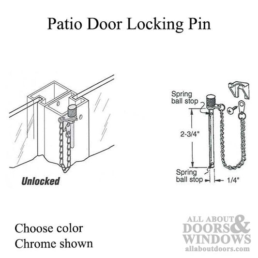 Patio Door Locking Pin, with Detent - Choose Color