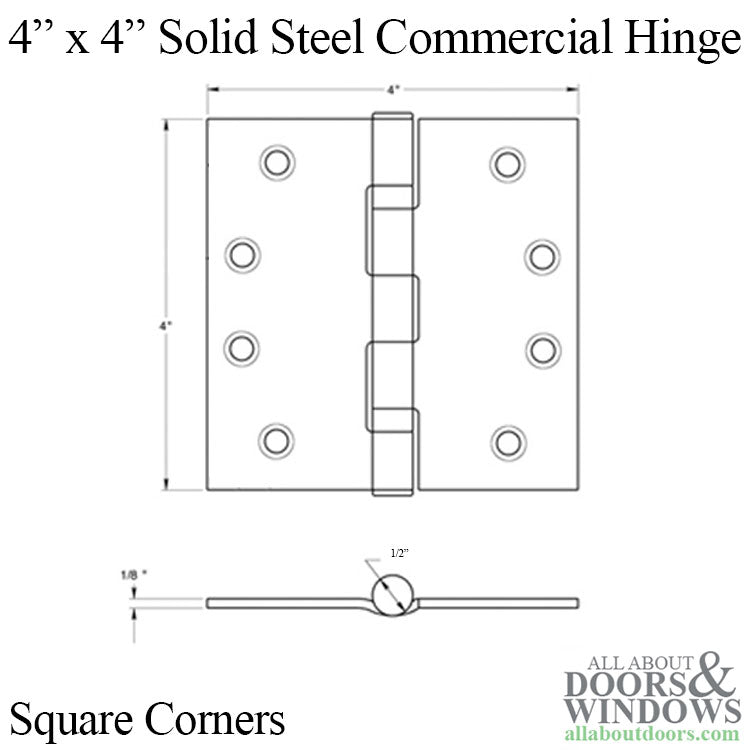 4 x 4 Inch Solid Steel, Square Corner, Commercial Hinges, 3 Pack - Antique Nickel - 4 x 4 Inch Solid Steel, Square Corner, Commercial Hinges, 3 Pack - Antique Nickel