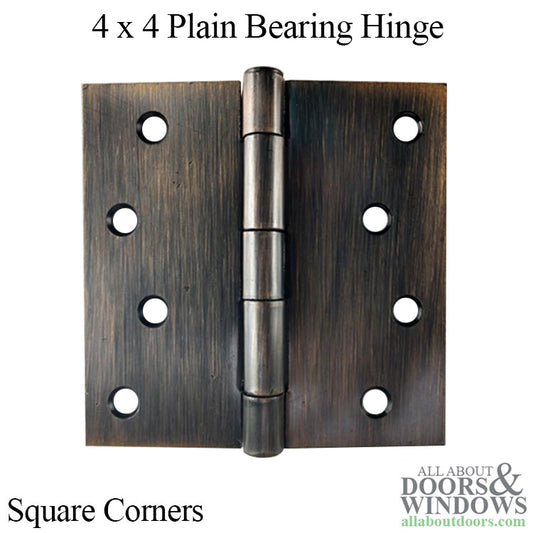 4 x 4 Plain Bearing Square Corner Residential Hinge, Pair, With Screws - Antique Bronze