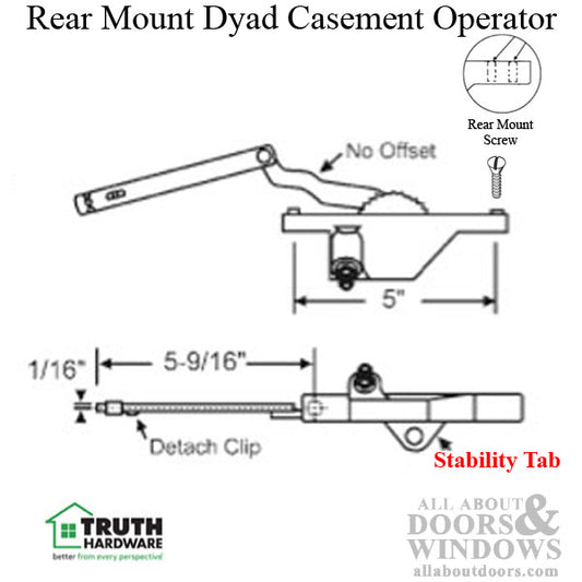Rear Mount Dyad Casement Operator with Stability Tab, 5-9/16  YDI Arm, Left Hand - Beige