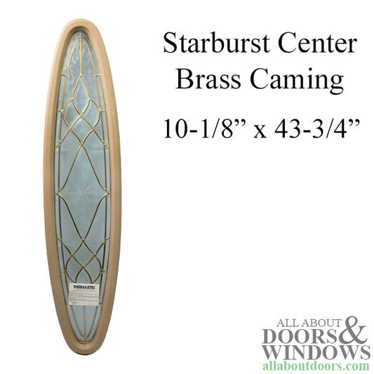 Oval Glass Door lite, Starburst Center, wavy glass, Brass Caming