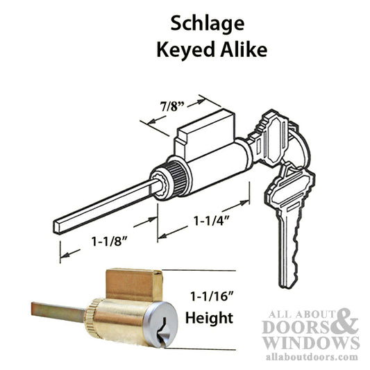 Schlage 1-1/16" x 1-1/8" Replacement Lock Cylinder, Keyed Alike ( KA) - Chrome