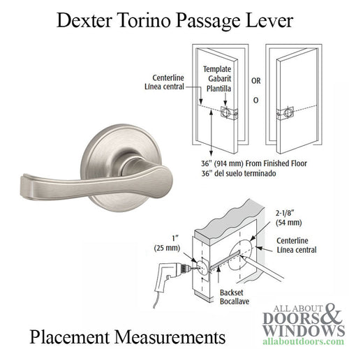 Dexter Torino J10-619 Passage Lever - Satin Nickel - Dexter Torino J10-619 Passage Lever - Satin Nickel