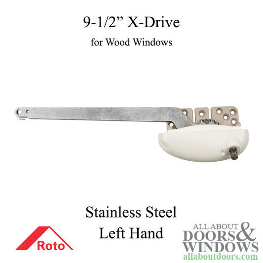 Roto X-Drive 9-1/2" Single Arm, Left Hand Notched for Wood Windows