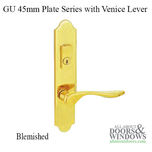 G-U Venice Handle and 45mm Plate Series, Solid Brass, Active, Key and Thumbturn (Handle Below Cylinder), Polished Brass - Blemished