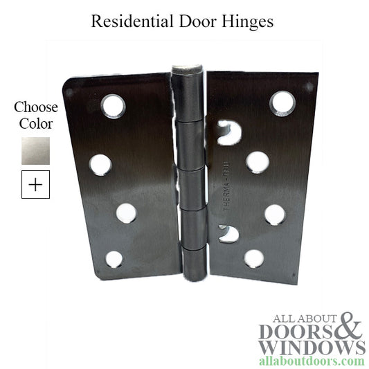 4 x 4 x 1/4"  Radius/ Square Corner Door HInge, Non-Removable Pin - NO SCREWS