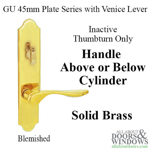 G-U Venice Handle and 45mm Plate Series, Solid Brass, Inactive, Thumbturn Only (Handles DO Move), Polished Brass - Blemished