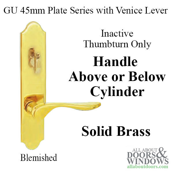 G-U Venice Handle and 45mm Plate Series, Solid Brass, Inactive, Thumbturn Only (Handles DO Move), Polished Brass - Blemished - G-U Venice Handle and 45mm Plate Series, Solid Brass, Inactive, Thumbturn Only (Handles DO Move), Polished Brass - Blemished