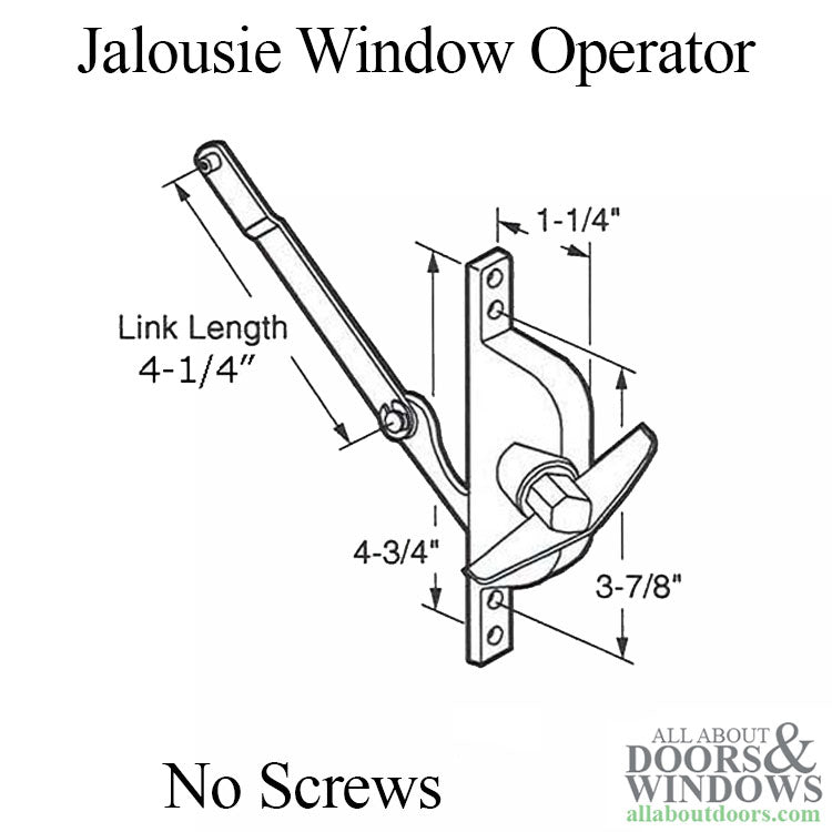 Jalousie / Louver Window Operator, 4-1/4 inch Link, No Screws - Aluminum - Jalousie / Louver Window Operator, 4-1/4 inch Link, No Screws - Aluminum