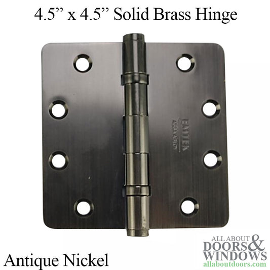 4.5" x 4.5" Solid Brass Hinges, Heavy Duty, Ball Bearing - Antique Nickel