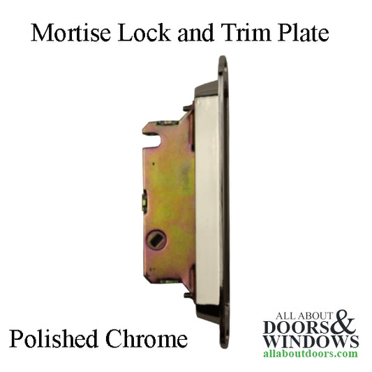 Mortise Lock and Trim Plate with 45 Degree Slot for Sliding - Polished Chrome