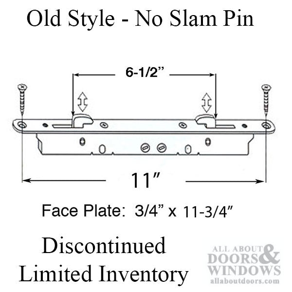 2- Hook Sliding door lock, 11-3/4 Face with Pin - Beige - 2- Hook Sliding door lock, 11-3/4 Face with Pin - Beige