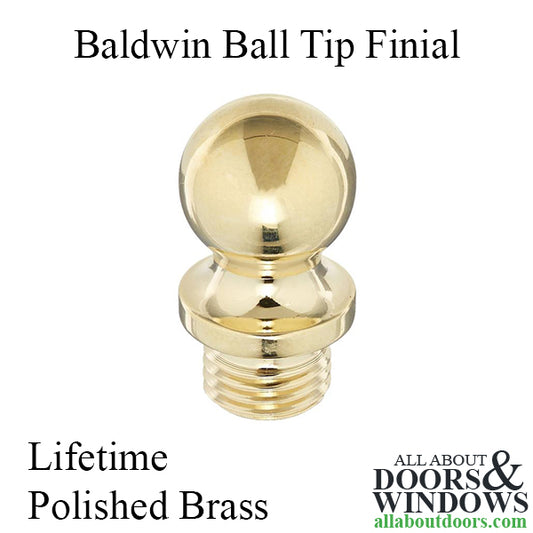Baldwin Ball Tip Finial for Square Corner Hinge - Lifetime Polished Brass