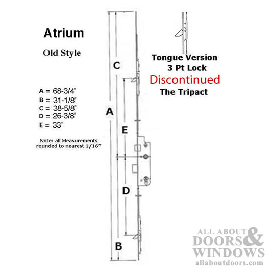 Atrium MP Lock, GU Tripact Europa 45/92 Active 3-Pt Multipoint Lock, Tongue Version - Discontinued