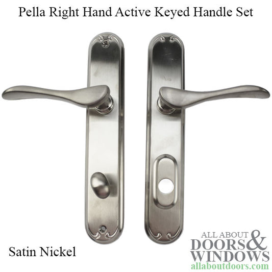 BLEMISHED Pella Right Hand Active Keyed Handle Set for Hinged Door - Satin Nickel