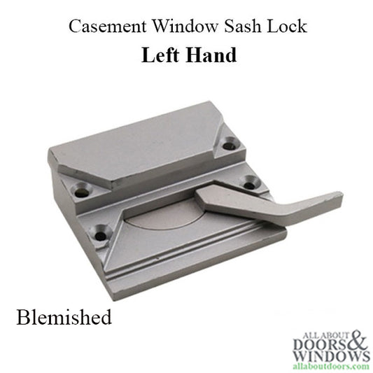 Discontinued - Weathershield Casement Window SASH LOCK, 4 Screw holes, 2-9/16 inch, Left hand - Grey - BLEMISHED