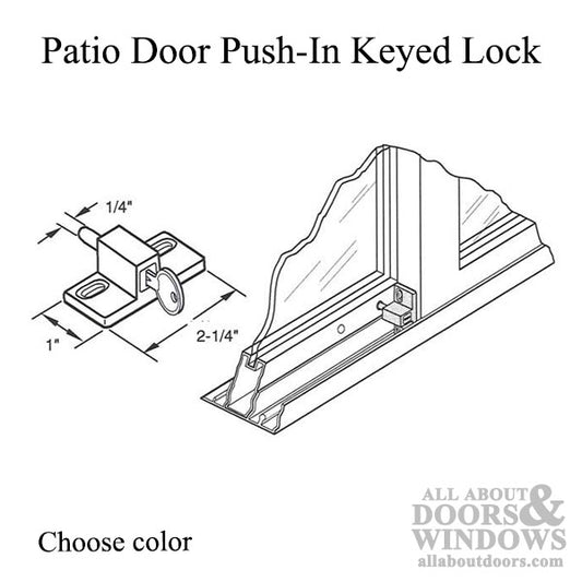 Patio Door Push-in Keyed Lock - Choose Color