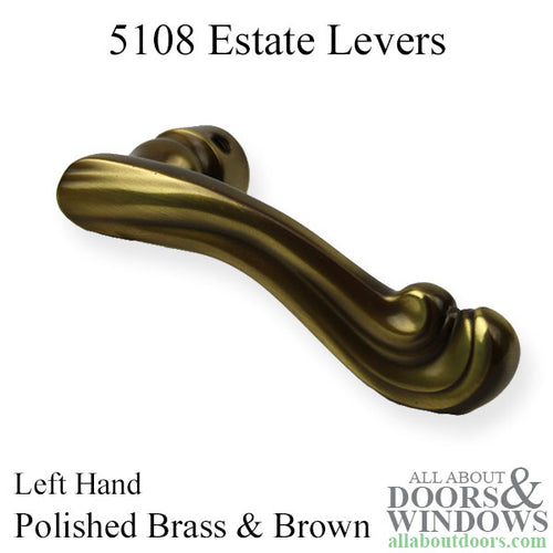 5108 Estate Lever, Left-Handed - Polished Brass and Brown - 5108 Estate Lever, Left-Handed - Polished Brass and Brown