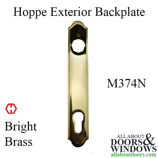 Hoppe Exterior Backplate 374 for Sliding Patio Door L-handle, Fuhr - Bright Brass