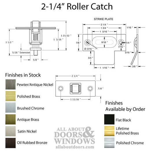 2-1/4'' Roller Catch, Solid Brass - Antique Brass