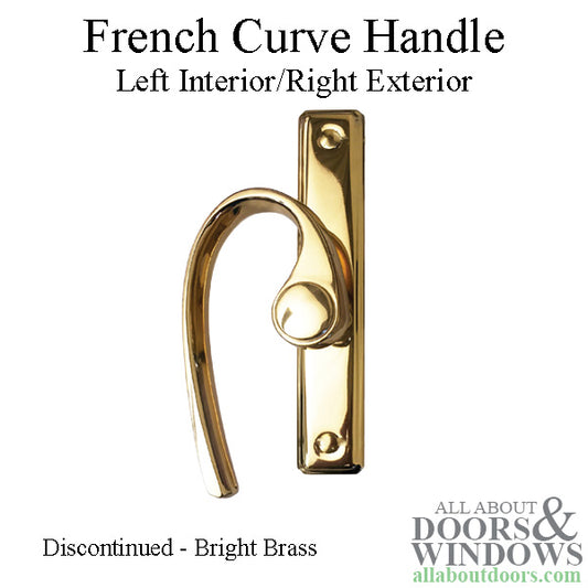 Discontinued Andersen French Curve Gliding Door Handle - Left Interior/Right Exterior - Bright Brass