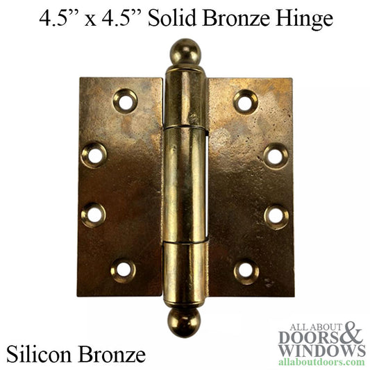4.5" x 4.5" Solid Bronze Hinges, 7/8" Barrel Hinge - Square Corner - Silicon Bronze